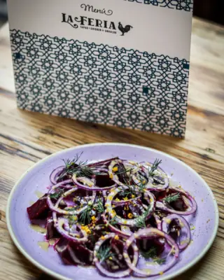 Roasted beetroot with red onion, fresh dill and lemon zest, finished with a Lebanese tahini dressing.

An earthy, vibrant dish balanced with fresh citrus and creamy tahini.