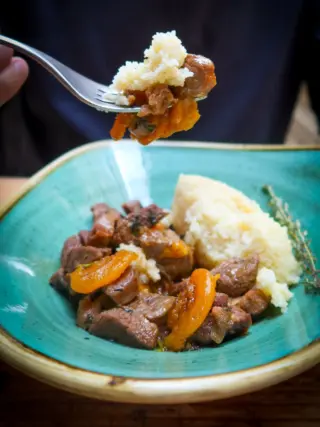 Our new special is a hearty Moroccan tagine of lamb with apricots, served with a little couscous on the side. 

A rich red from Ribera del Duero would complement this dish beautifully.